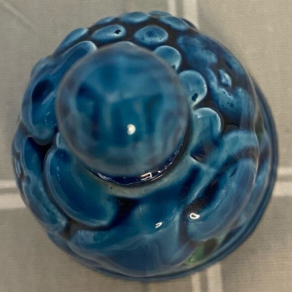 Vintage Ceramic Dinner Hand Bell Imarco Mood Indigo Blue Fruit Embossed Fruits - Picture 5 of 9